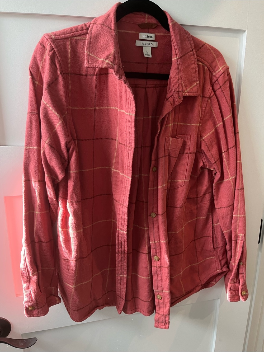 L.L. Bean Women’s Coral Plaid Button-Front Shirt